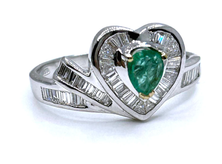 0.74ct Colombian Emerald & Diamond Diamond Ring in 18k White Gold