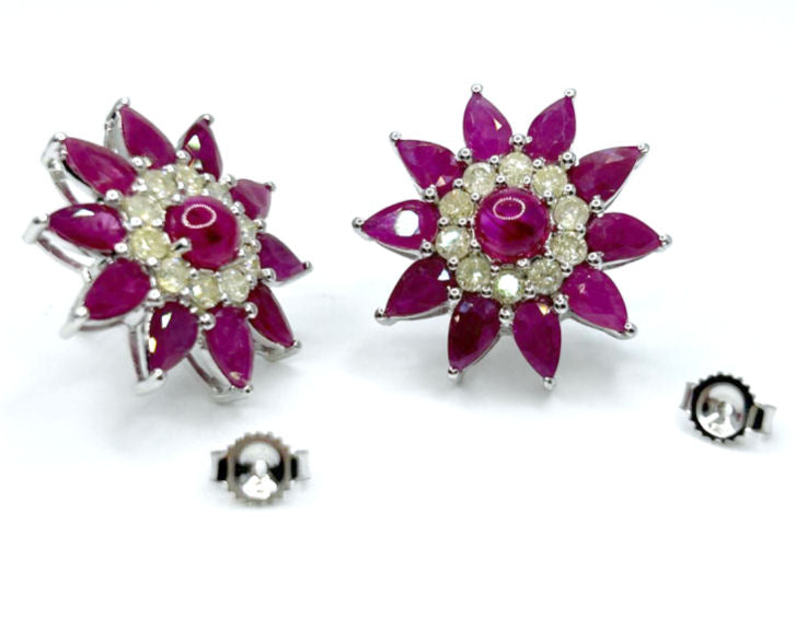 6.47ct Ruby & Diamond Earrings in 18K White Gold