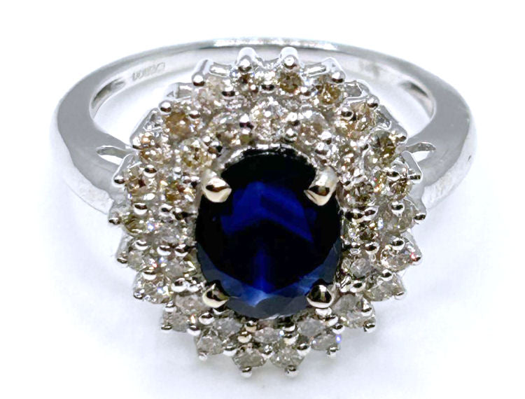 2.60 ctw Diamond and Sapphire Set in 18K White Gold Ring