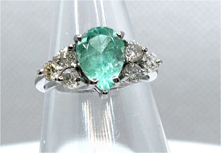3.20ct Colombian Emerald & Diamond Cluster Ring in 14K White Gold