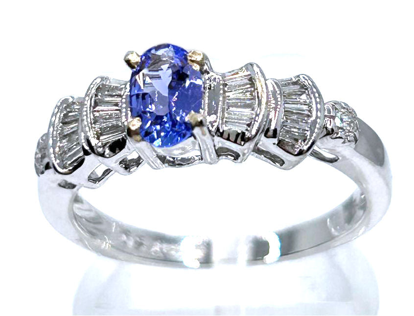 0.84ct Tanzanite & Diamond Ring in 18K White Gold