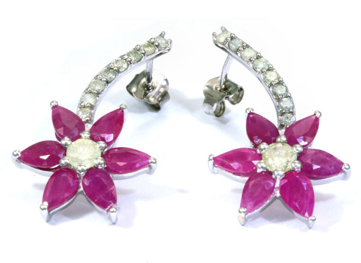 3.64 ct Diamond and Ruby Earrings in 18kt White Gold