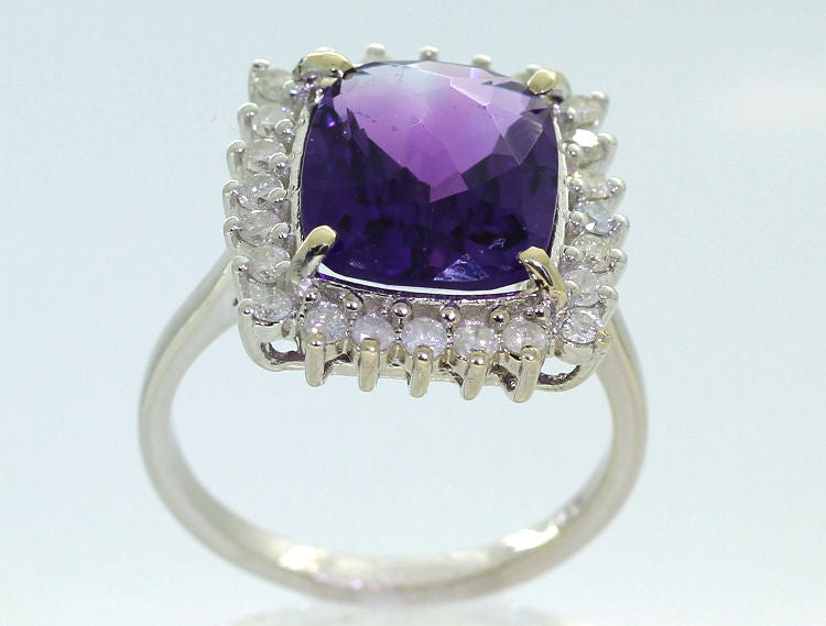 5.10ct Amethyst & Diamond Ring in 14K White Gold