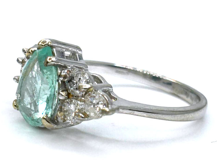 1.80ct Colombian Emerald & Diamond Cluster Ring in 14K White Gold