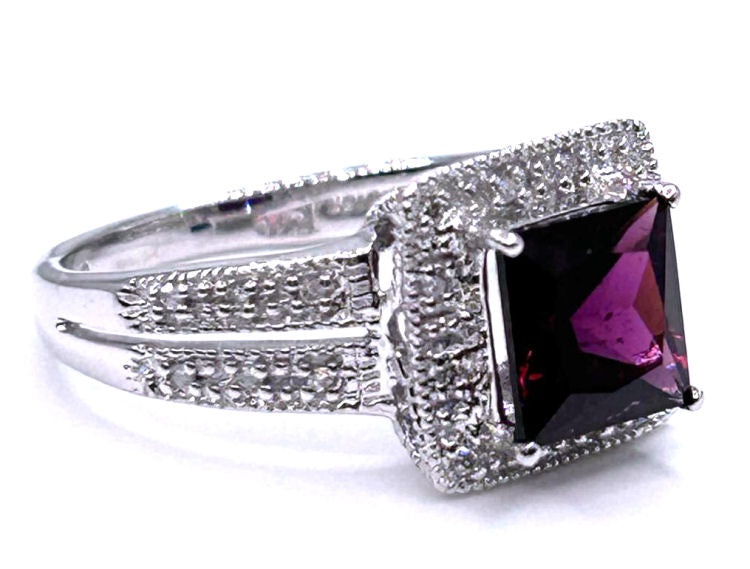 1.65ct Rhodolite Garnet &Diamond Ring in 10K White Gold
