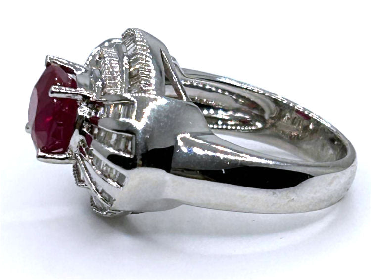 3.18ct Ruby & Diamond Cluster Ring in 14K White Gold