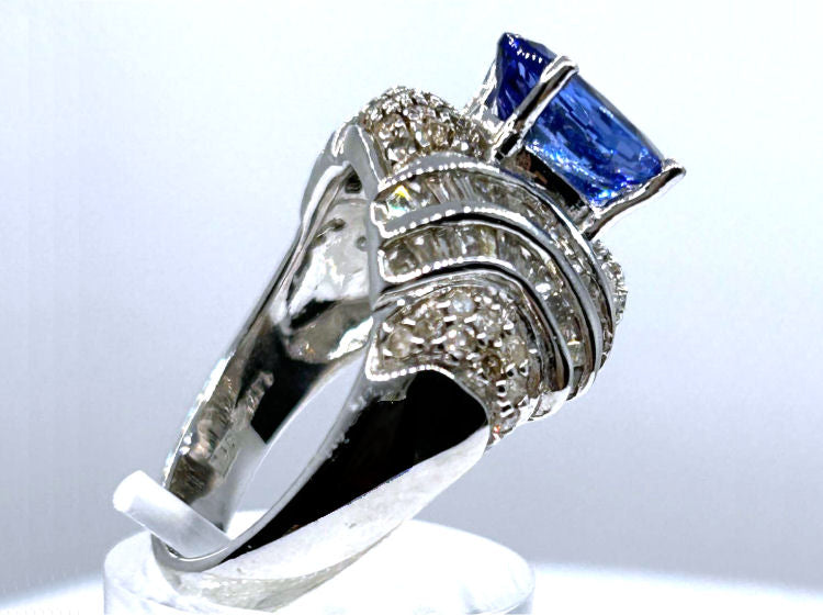 4.41ct Tanzanite & Diamond Ring in 14K White Gold - Baguette Shape