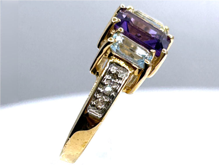 2.76ct Amethyst, Topaz & Diamond Ring in 10K Yellow Gold