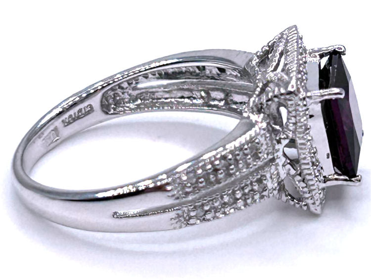 1.65ct Rhodolite Garnet &Diamond Ring in 10K White Gold
