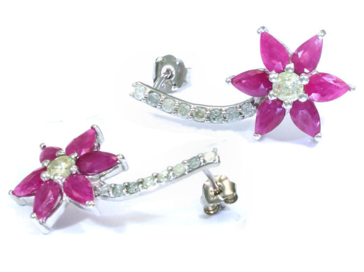 3.64 ct Diamond and Ruby Earrings in 18kt White Gold