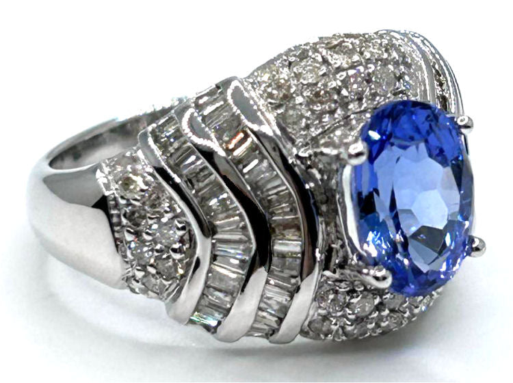 3.14ct Tanzanite & Diamond Ring in 14K White Gold