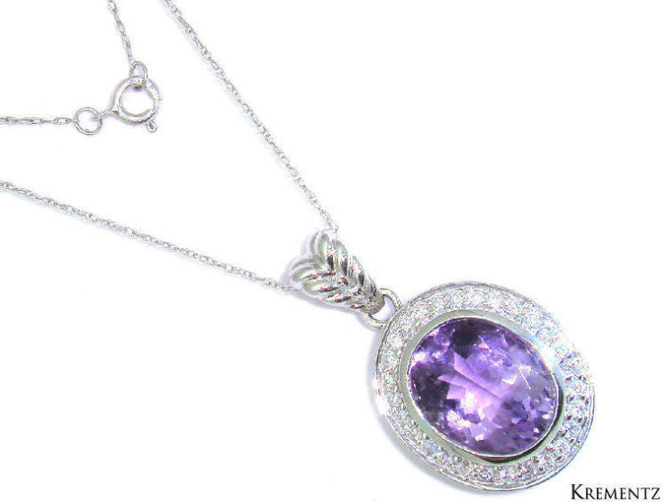4.60ct Amethyst and Diamond Necklace In 14kt White Gold