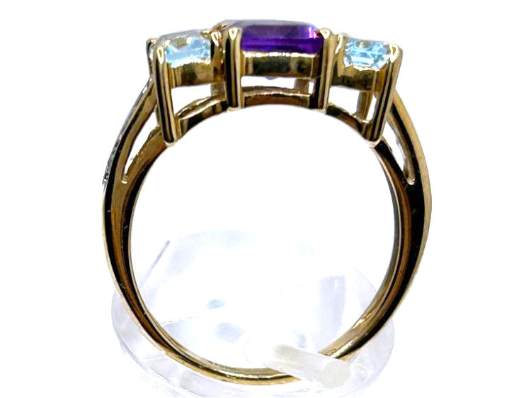 2.76ct Amethyst, Topaz & Diamond Ring in 10K Yellow Gold
