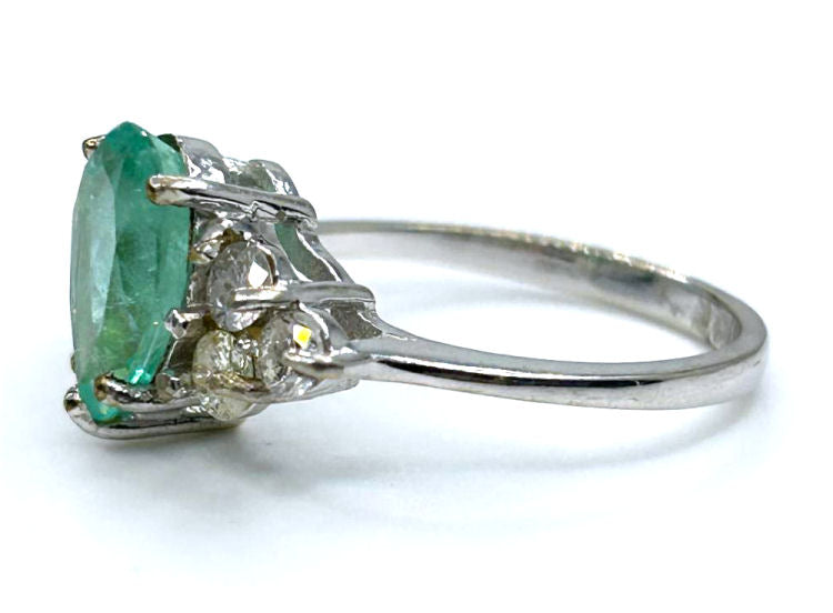 2.43ct Colombian Emerald & Diamond Cluster Ring in 14K White Gold