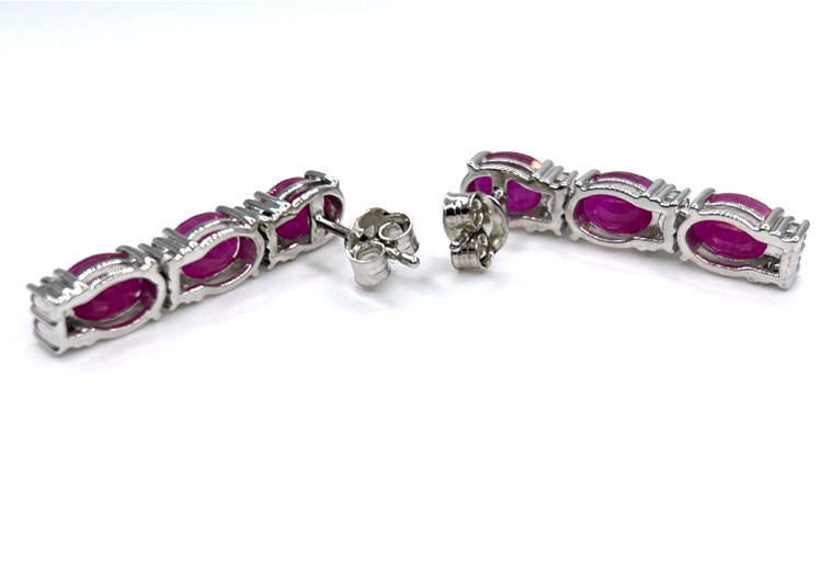 5.10ct Ruby and Diamond Dangling Earrings in 14K White Gold