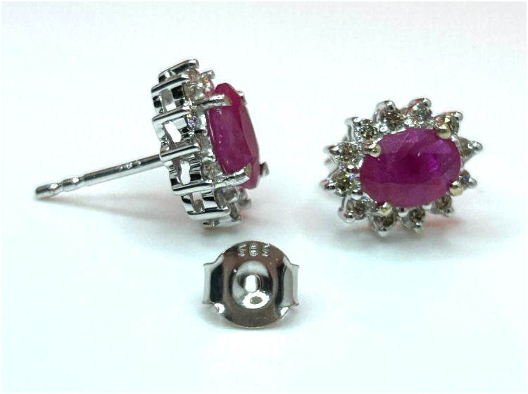 2.50ct Ruby & Diamond Earrings in 14K White Gold