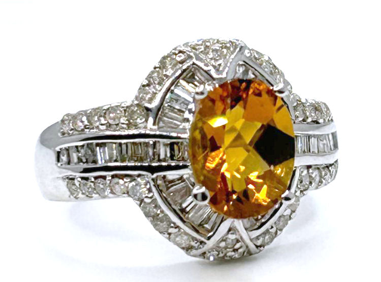 2.41ct Citrine & Diamond Ring in 14K White Gold