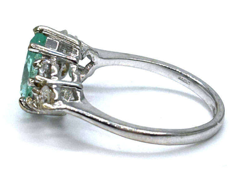 1.80ct Colombian Emerald & Diamond Cluster Ring in 14K White Gold