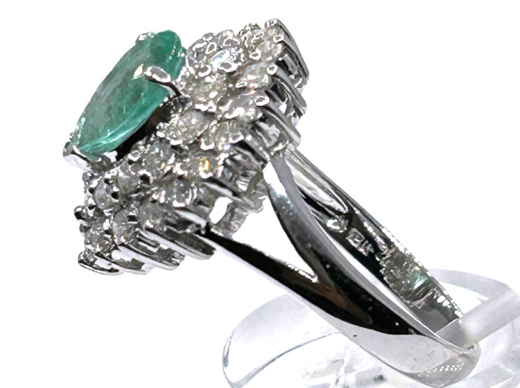 Striking 1.99ct Diamond & Emerald 18K White Gold Ring
