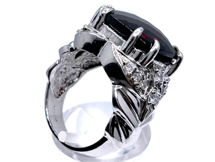 12.56ct Rhodolite & Diamond Ring in 14K White Gold