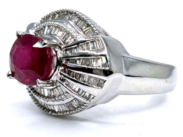 3.18ct Ruby & Diamond Cluster Ring in 14K White Gold