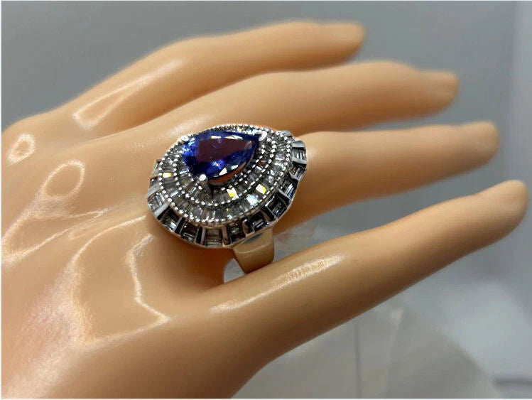 4.45ct Tanzanite & Diamond Ring in 14K White Gold