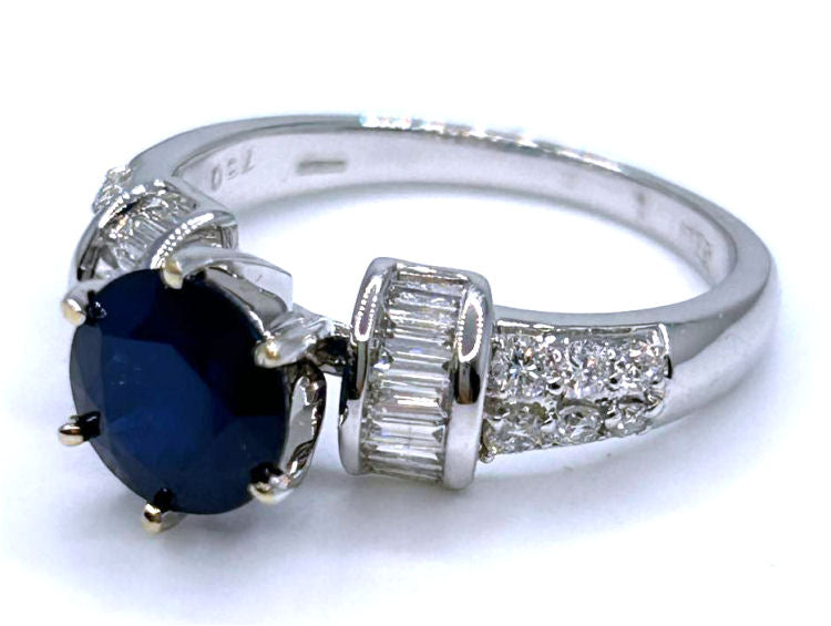 2.55ctw Diamond and Ceylon Sapphire Set in 18K White Gold Ring