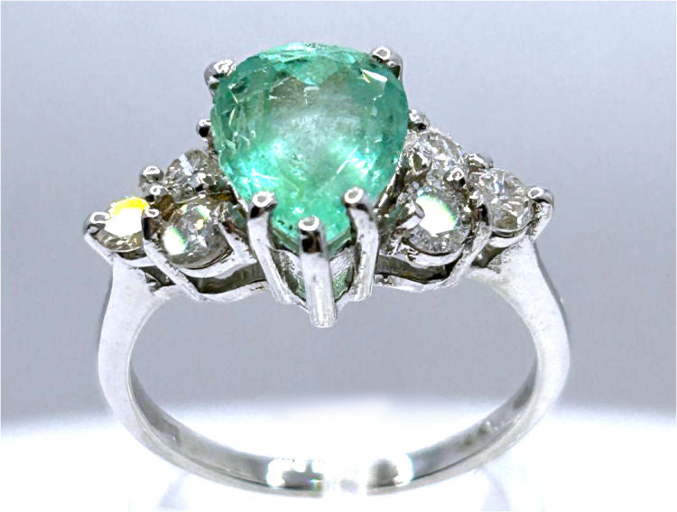 3.60ct Colombian Emerald & Diamond Cluster Ring in 14K White Gold