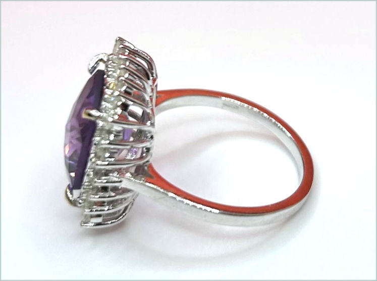 5.10ct Amethyst & Diamond Ring in 14K White Gold