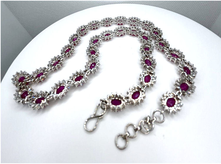 30.40ct Ruby & Diamond Necklace & Earrings Set in 9K White Gold