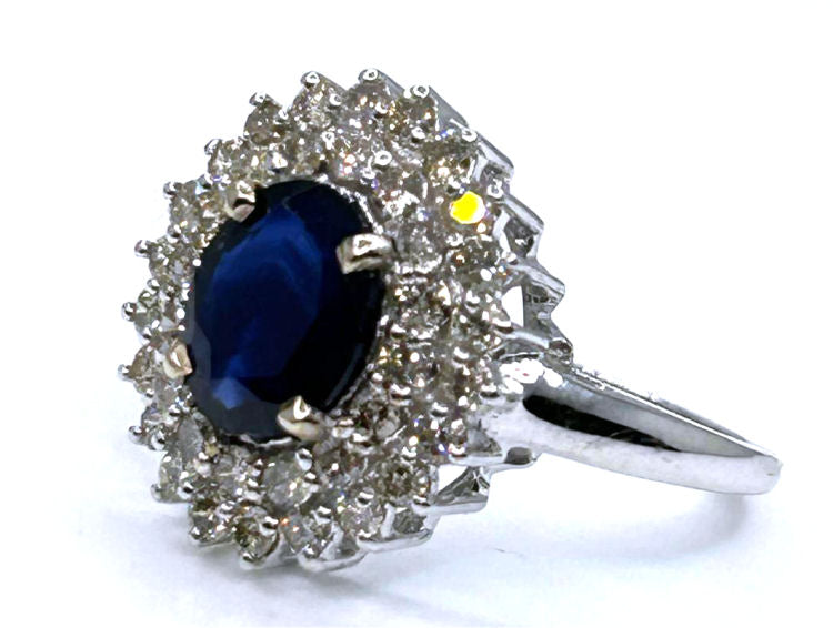 2.60 ctw Diamond and Sapphire Set in 18K White Gold Ring