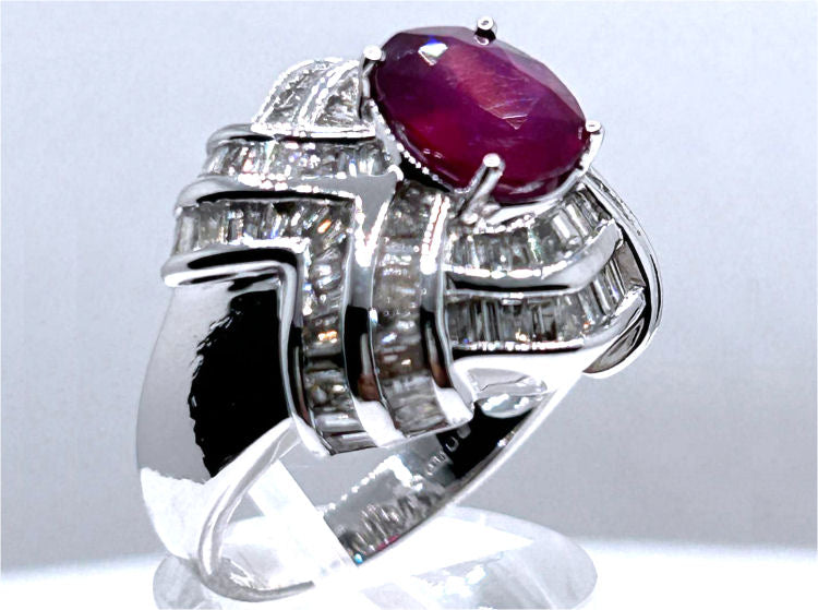 4.41ct Ruby & Diamond Ring in 18K White Gold