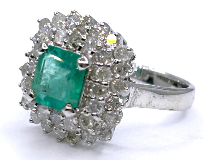 2.40ct Emerald & Diamond Ring in 18K White Gold