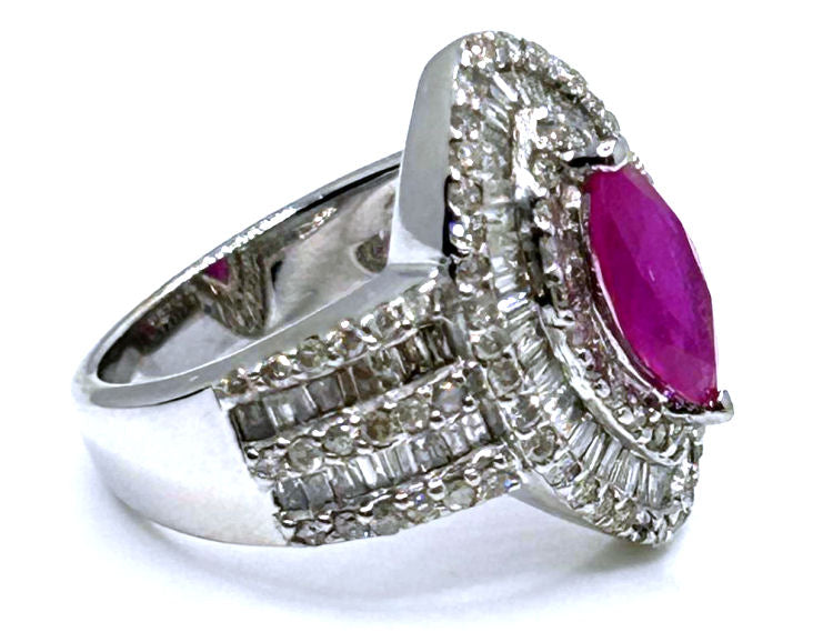 3.16ct Ruby & Diamond Ring in 14K White Gold