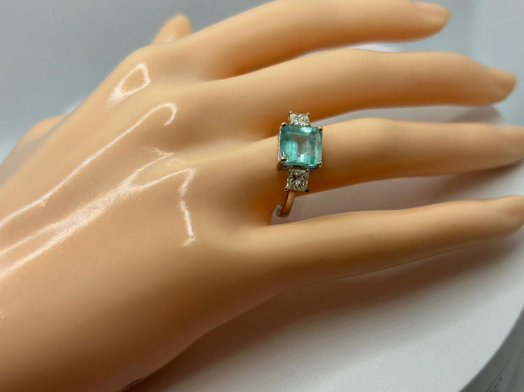 2.46ct Three-Stone Colombian Emerald & Diamond Ring in 14K White Gold
