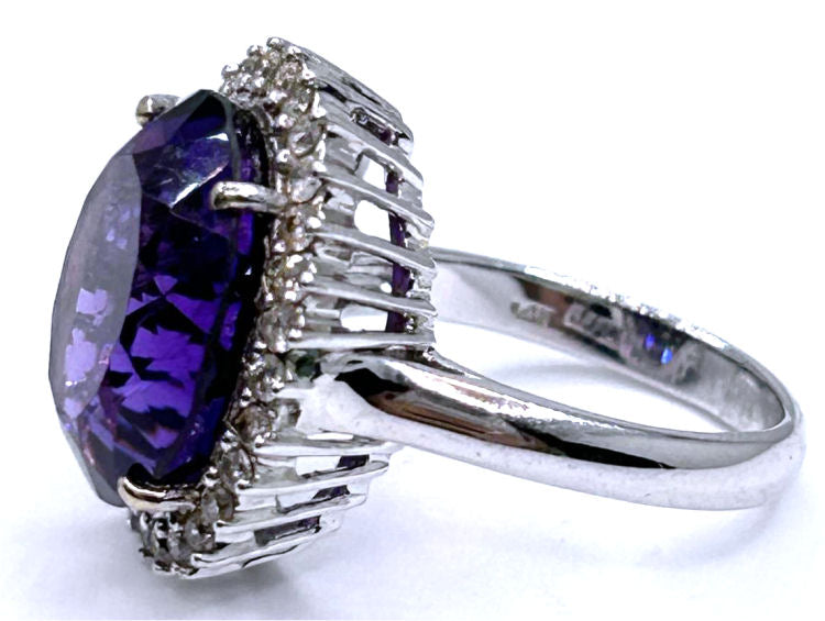 7.49ct Amethyst and Diamond Ring in 14k White Gold