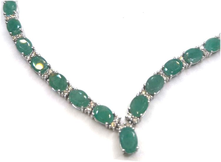 37.00ct Emerald & Diamond Necklace in 14K White Gold