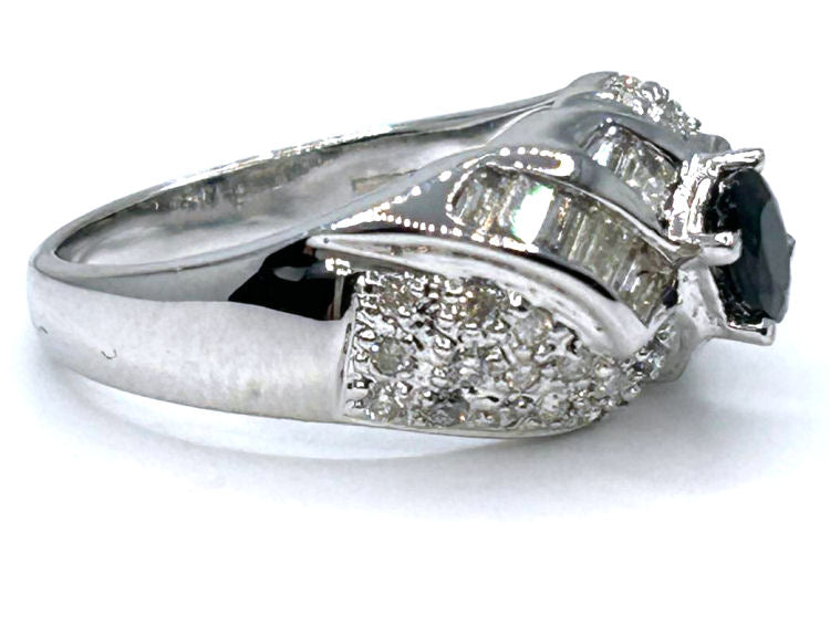 1.38 Ct Diamond Blue Sapphire Ring in 18k White Gold