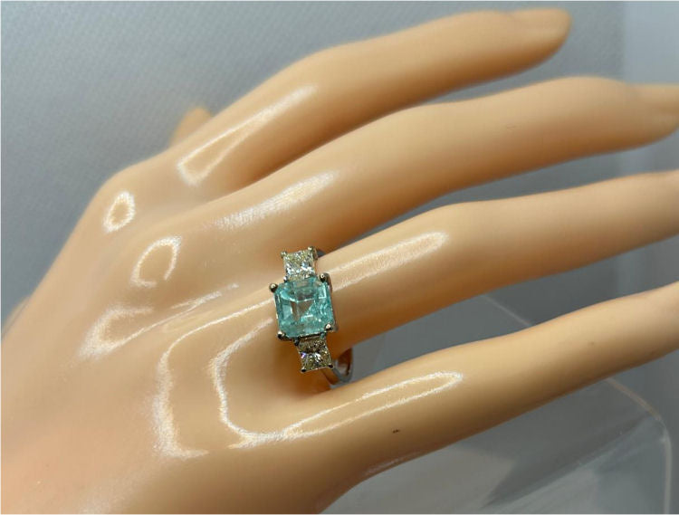 2.29ct Three-Stone Colombian Emerald & Diamond Ring in 14K White Gold