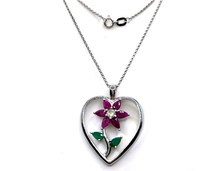 1.86ct Ruby, Emerald And Diamond Necklace in 18k White Gold