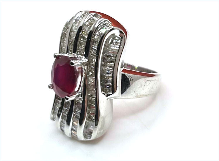 3.83 Carats Ruby Diamond Ring in 14k White Gold