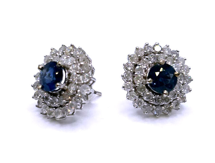5.60ct Ceylon Sapphire & Diamond Earrings in 12K White Gold