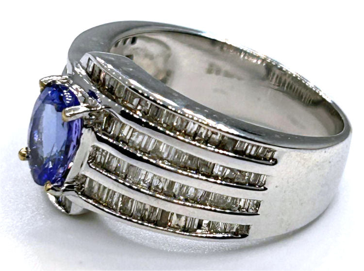 2.04ct Tanzanite & Diamond Ring in 18K White Gold - Baguette Shape
