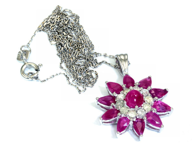 3.24ct Ruby & Diamond Necklace in 18K White Gold