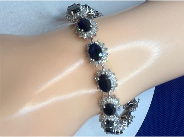 19.15ct Sapphire & Diamond Bracelet in 14K White Gold