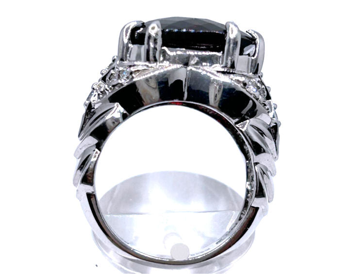 12.56ct Rhodolite & Diamond Ring in 14K White Gold