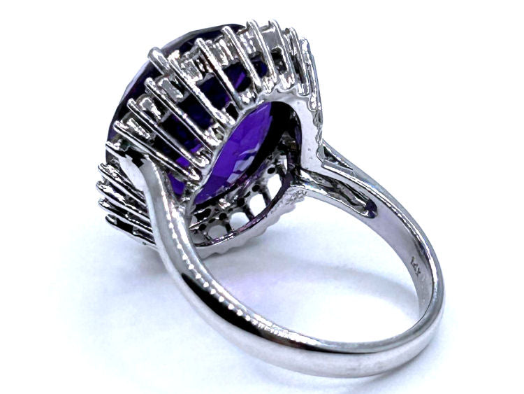 7.49ct Amethyst and Diamond Ring in 14k White Gold