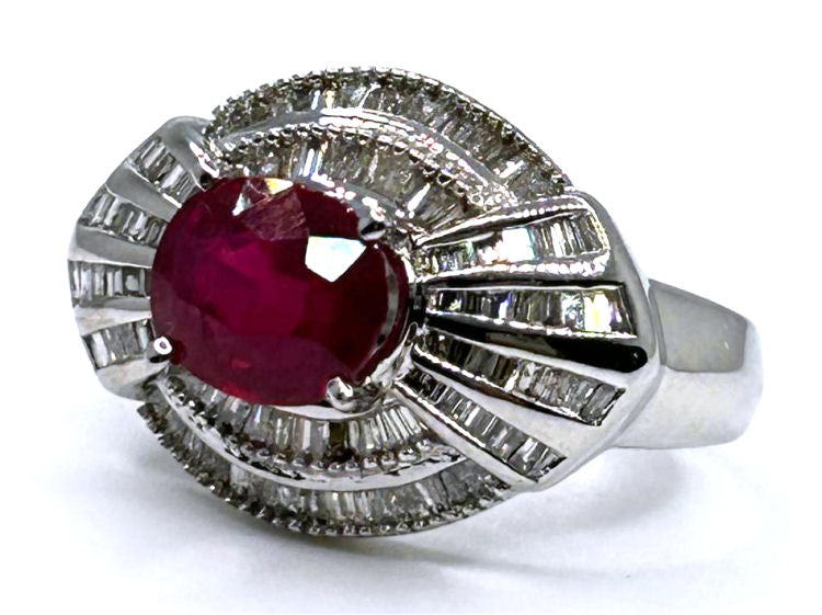 3.18ct Ruby & Diamond Cluster Ring in 14K White Gold
