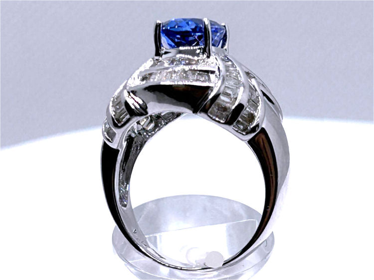 4.41ct Tanzanite & Diamond Ring in 14K White Gold - Round Shape