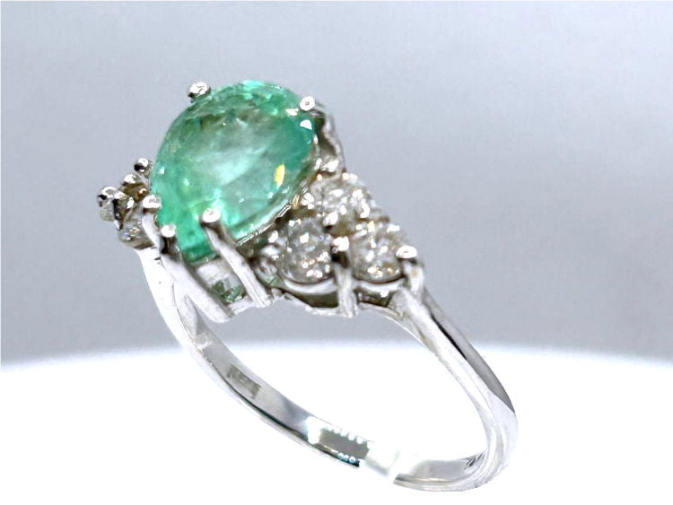 3.60ct Colombian Emerald & Diamond Cluster Ring in 14K White Gold